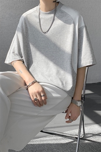 T10129-特批30 控58 曼巴棉撞色拼接短袖大码T恤夏季薄款垂感短袖图片