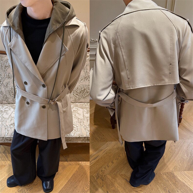 可脱卸帽风衣外套男2025秋季新款中长款大衣XZ514-2-FY2611-P118，男装风衣，星座514-2(原B239)