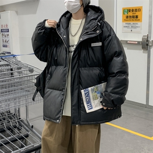 秋冬季情侣装港风宽松pu皮棉服加厚白色棉衣外套连帽男 W6464-P98图片