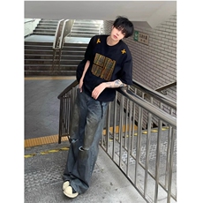 自制款现货美式复古字母刺绣短袖，男装T恤，星座910A