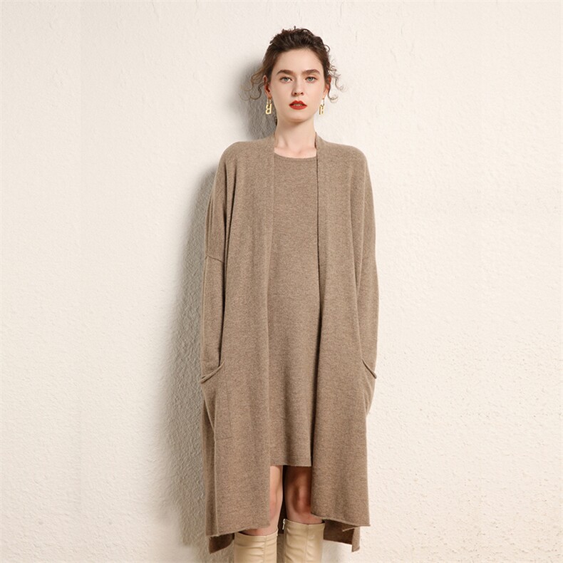 小baby山羊绒开衫秋冬新款宽松慵懒风中长款大码针织打底外套上衣，女装羊绒衫，绒源之鑫