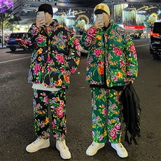 东北大花棉衣套装风汉服套装加厚保暖防寒棉服加绒裤机车H203，男装休闲套装，星座115A(原星座507）