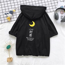 LD54047-P45连帽短袖t恤男大码胖子带帽五分袖中袖，男装T恤，电商A040