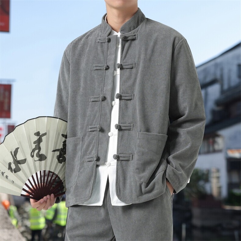 男士外套灯芯绒夹克盘扣立领唐装风 XZ1512-2501单夹克-P70图片
