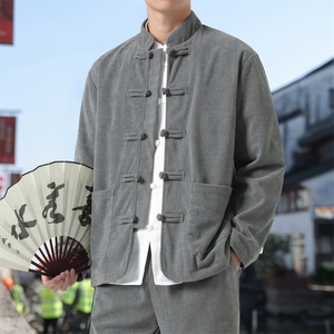 男士外套灯芯绒夹克盘扣立领唐装风 XZ1512-2501单夹克-P70图片