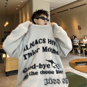 2024新款美式高街圆领套头字母毛衣潮牌针织衫宽松现货 W8457-P50图片
