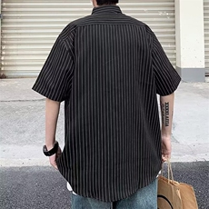 1506/Q5850/P35港风ins条纹衬衫男短袖百搭宽松七分袖衬衣，男装T恤，星座1506