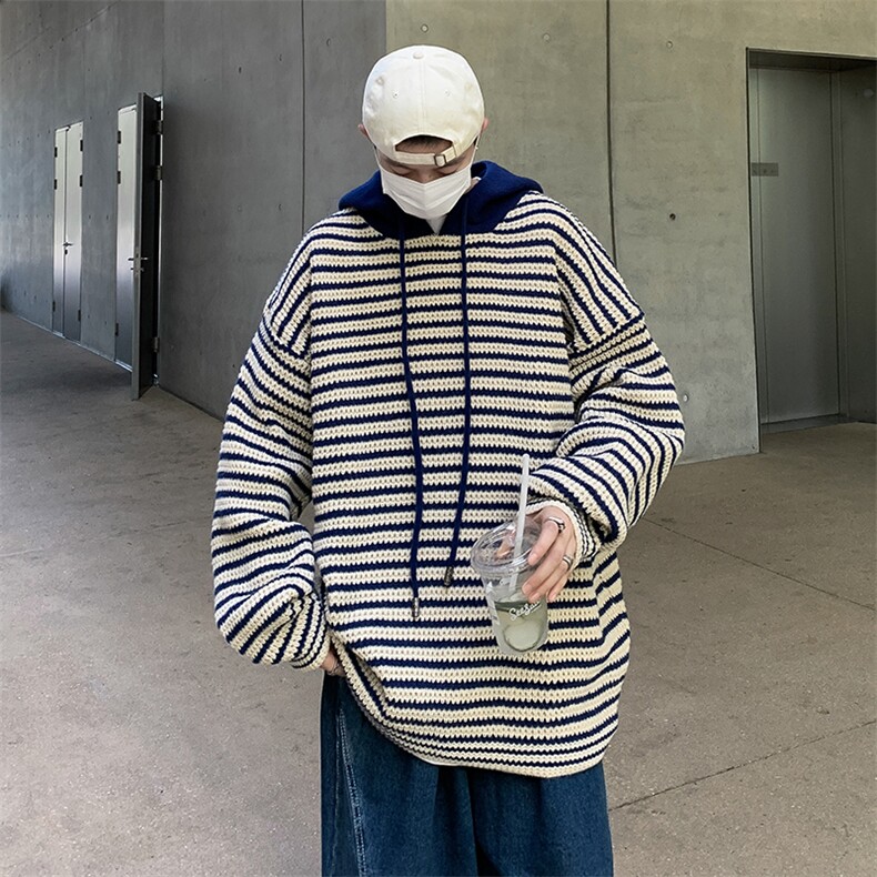 B102-P53秋季日系复古休闲毛衣男潮牌宽松条纹撞色套头针织衫,男装针织衫/毛衣,星座512-6