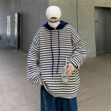 B102-P53秋季日系复古休闲毛衣男潮牌宽松条纹撞色套头针织衫，男装针织衫/毛衣，星座512-6