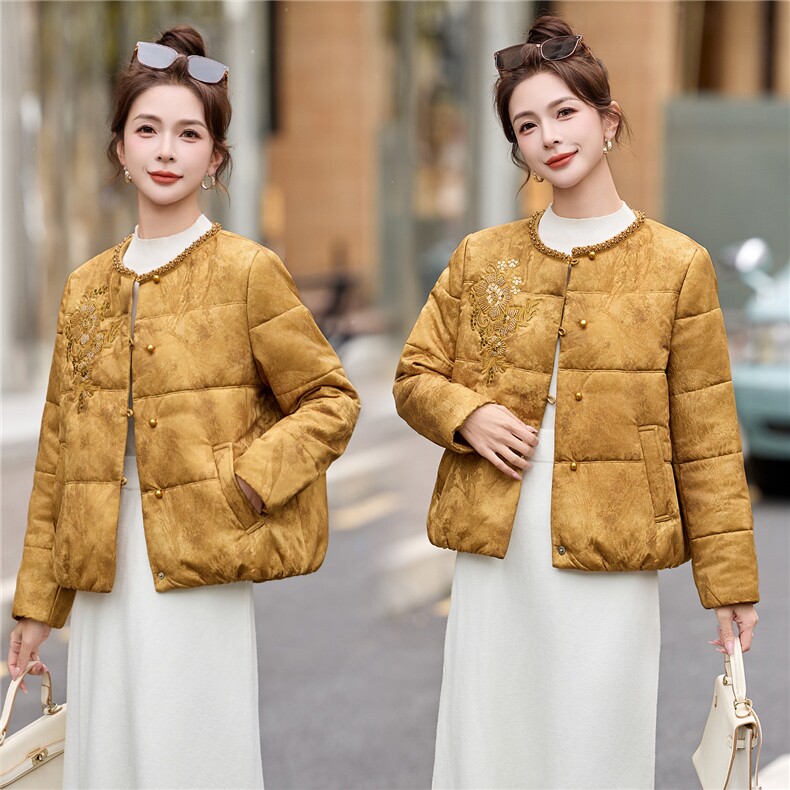 新中式刺绣棉衣外套女2025秋冬新款刺绣钉珠洋气绵羊毛棉服外套潮,女装棉衣/棉服,拾衣