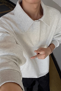 特批P50无差价时尚复古500g重磅曼巴棉拼接半拉链大码卫衣男W5416图片