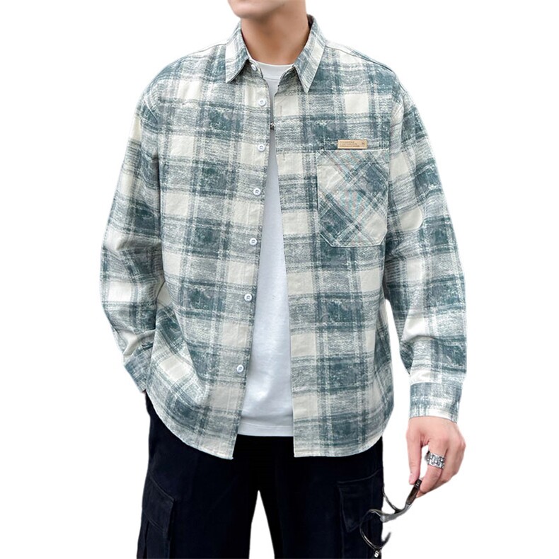 高品质纯棉寸衫型夹克格子外套店主社会小伙潮牌新款CS77P68,男装夹克,星座301B-1