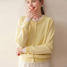 2025秋冬时尚简约百搭假两件羊绒开衫，女装羊绒衫，珍丝贝尔