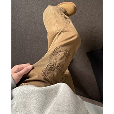 美拉德棕色设计感牛仔裤男款美式宽松直筒微喇工装裤K5951-P61，男装休闲裤，星座412-2