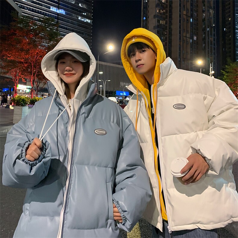 港风假两件情侣装棉衣男PU皮棉服面包服棉袄3303-P80控118,男装棉衣,星座207