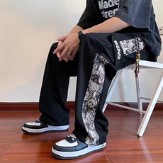 风小熊拼接潮牌直筒休闲长裤工装裤子男春秋款宽松大码运动裤，男装工装外套，星座1210-1