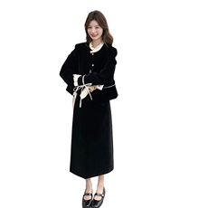 现货法式小香风丝绒套装裙女2025年新款蝴蝶结短外套半身裙两件套，女装套装/套裙，帛锦泉