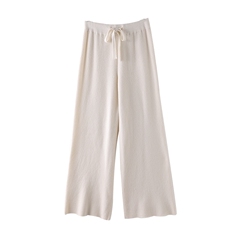 四平羊毛针织阔腿裤女宽松直筒裤薄款休闲外穿拖地裤子高腰，女装休闲裤，松航羊绒