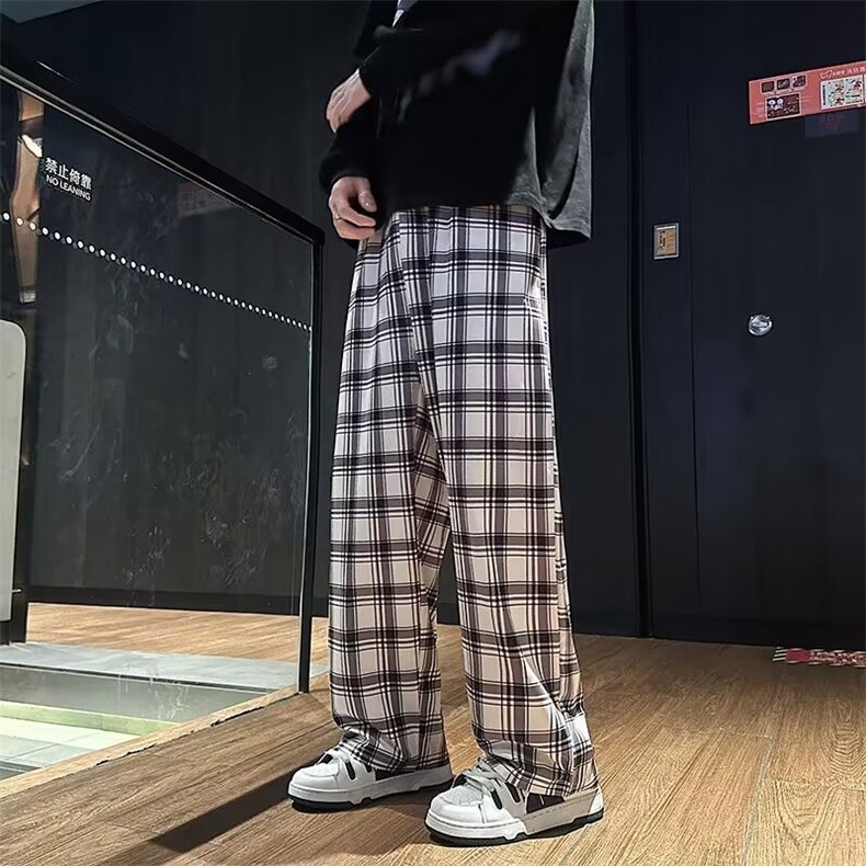 日系复古格子休闲裤男2024春季港风ins潮牌宽松长裤 K7630-P40图片