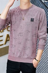秋季圆领彩棉卫衣男长袖t恤男星星花套头商务打底蓝色W9613图片