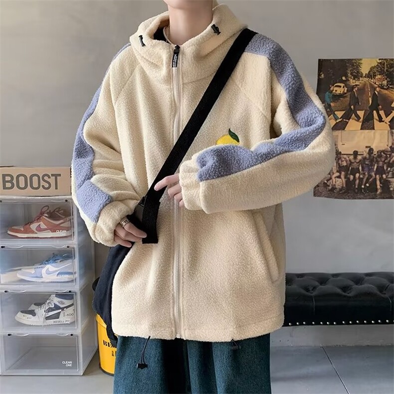 秋冬季衣外套刺绣袄男潮流百搭情侣羊羔绒连帽服W3478-P45,男装棉衣,星座512-3