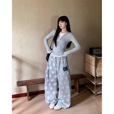 美式宽松卫裤男女款五角星86弯刀裤P47YW34，男装休闲裤，星座1112-1