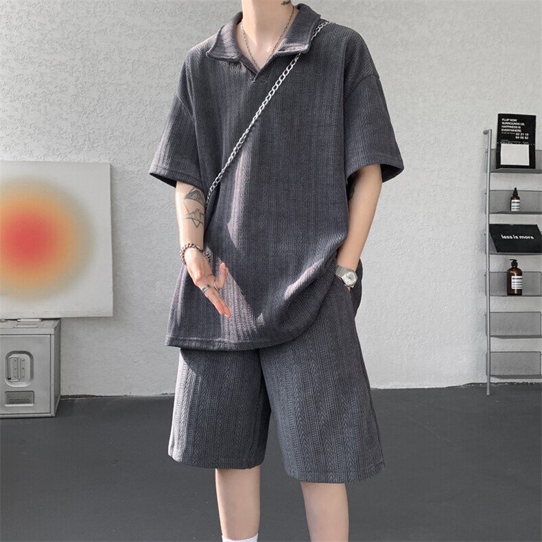 ！2026夏季新款男士翻领短袖套装百搭一套TZCS2502P66,男装休闲套装,电商B220