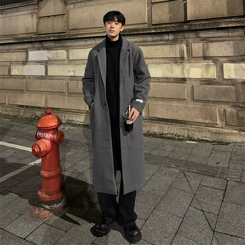现货+加棉韩系长款呢子大衣cleanfit过膝加长风衣外套Y905-P135，男装风衣，星座1004-3