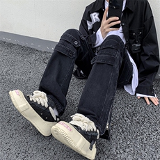 B221美式ins高街小众个性款拉链牛仔裤LK23018-P65控88，男装牛仔裤，电商B221