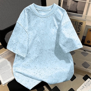 得物抖音品质二开240克重磅宽松纯棉美式做旧扎染工艺短袖T恤图片