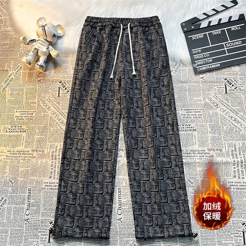 裤子男加绒秋冬款新款潮牌运动卫裤宽松阔腿休闲裤Q75-310B-1-P45,男装休闲裤,星座310B-1