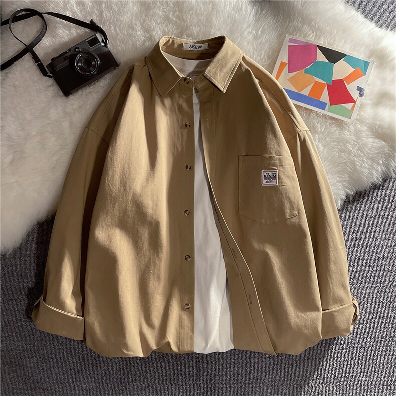 克莱因蓝春秋款棉衬衫男长袖纯色宽松休闲衬衣潮流DX175P40控58,男装衬衫,电商B413-1