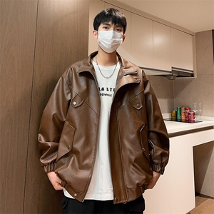 男士春季皮夹克潮青年休闲立领情侣外套大码男装A266-PY008-P75图片