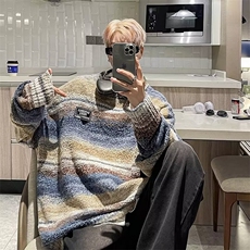 针织衫男韩版两次条纹高街帅气2025秋冬新款ins宽松毛衣MZ079，男装针织衫/毛衣，星座412