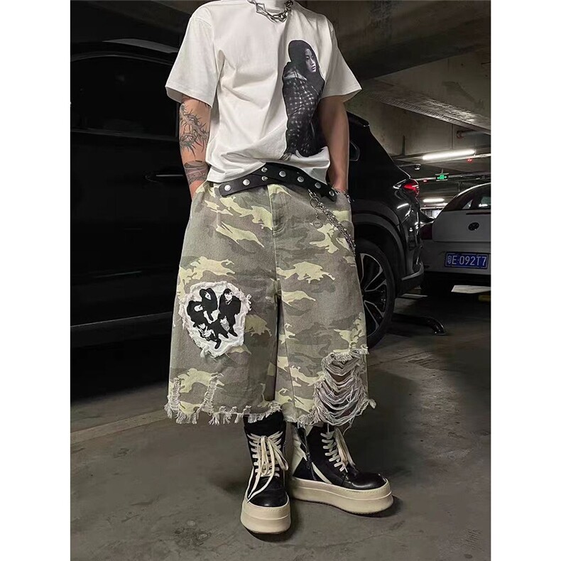 美式七分裤夏季复古街头破洞小众宽松阔腿裤XA339-P50,男装牛仔裤,星座208-5