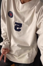 美式复古刺绣v领卫衣潮牌高级感脏染球衣服运动上衣WY6602特P52，男装卫衣，星座908-1