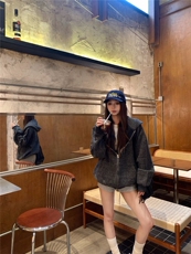 网图条纹连帽拉链外套男2025新款设计感宽松美式开衫卫衣特P68，女装短外套，电商C306-1