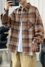 加绒衬衫男冬季新款港风宽松大码加厚磨毛格子长袖衬衣JR37-特P40，男装衬衫，星座214-3