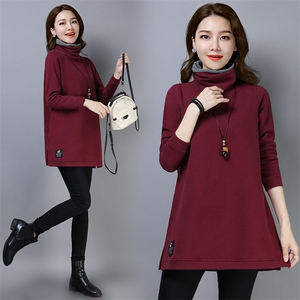 2022年秋季新款加绒加厚卫衣女中长款韩版休闲百搭高领上衣服女棉图片