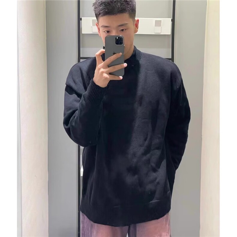黑色情侣毛衣秋冬款打底针织衫男款韩系慵懒风上衣MZ844-P49图片