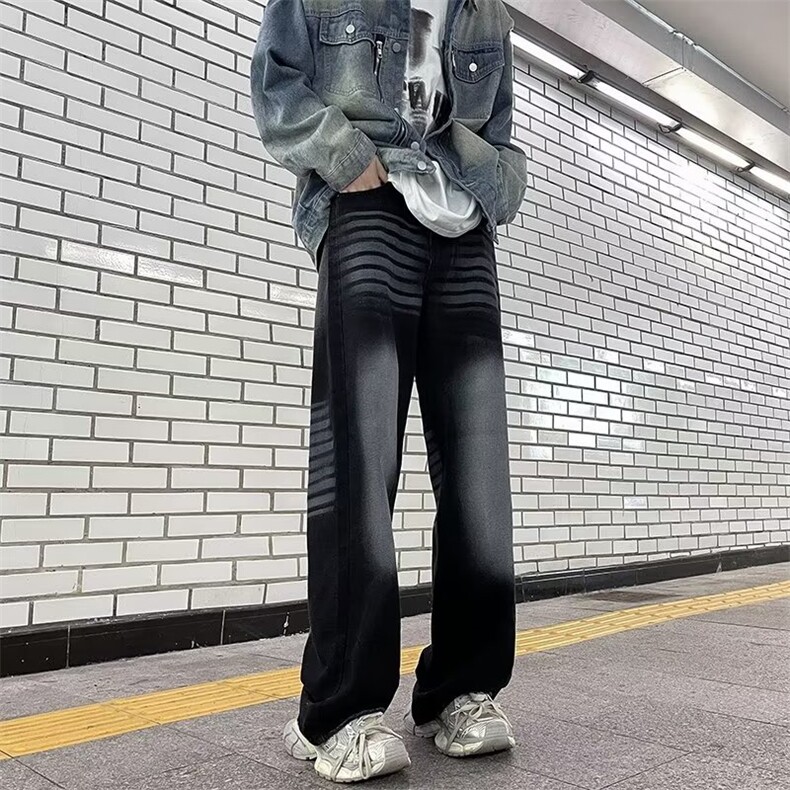 美式高街牛仔裤男潮牌宽松显瘦垂感直筒休闲阔腿长裤RK1134-P45,男装牛仔裤,星座412-3