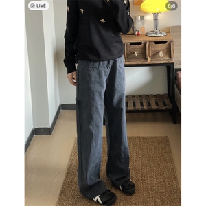 美式军绿色伐木工装裤宽松直筒复古高街潮牌伞兵阔腿裤DG01 P65特图片