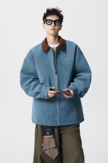 无影墙巴恩风刺绣撞色设计翻领M-5XL大码皮衣夹克JK78106P85控138，男装皮衣，星座227-7