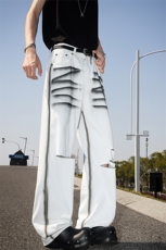 美式复做旧破洞扎染牛仔裤韩版牛仔裤男水洗宽松阔版牛仔裤P65，男装牛仔裤，电商B319