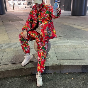 Z01大花棉袄加绒裤套装新中式汉服男女表演出保暖防寒棉衣棉服潮图片