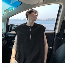 白色纯棉背心男夏季薄款欧美潮牌坎肩无袖t恤少年感运动健身汗衫，男装背心/马甲，电商B245