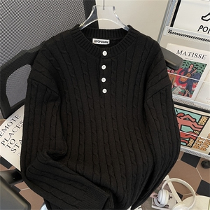 毛衣男秋冬季美式复古vintage慵懒风高级感宽松针织衫 M144图片