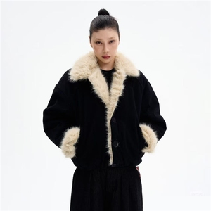 网图 美式复古座山雕夹棉棉服夹克男女秋冬加厚保暖毛领外套图片