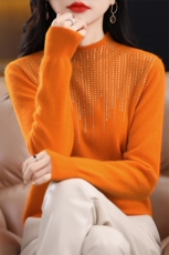 2024年秋冬季半高领镶钻针织衫女士保暖毛衣，女装针织衫/毛衣，暖娇绒