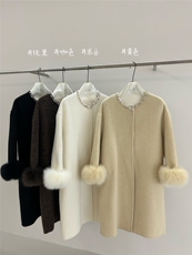 25109-38韩版气质小香风真袖毛长款双面羊毛大衣显瘦百搭，女装双面呢大衣，依嘟服饰